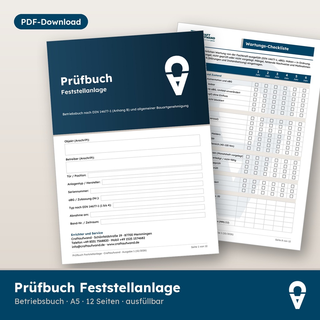 Prüfbuch Feststellanlage (PDF-Download)