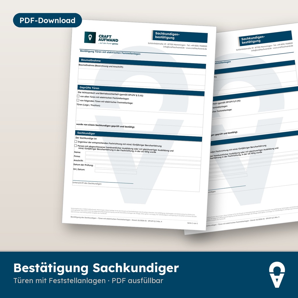 Bestätigung des Sachkundigen, Türen mit Feststellanlagen (PDF)