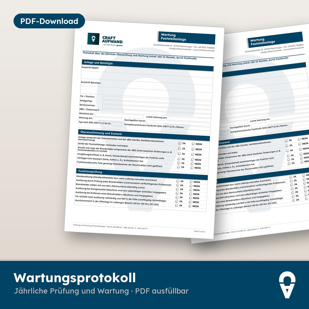 Wartungsprotokoll Feststellanlage, jährlich (PDF)